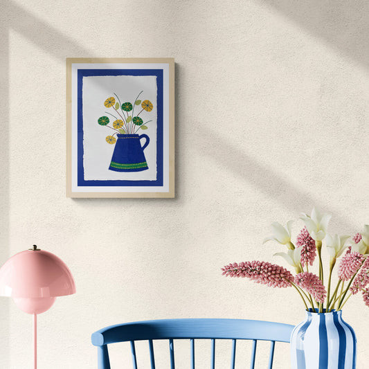 Textile picture - Blue Jug with Flowers