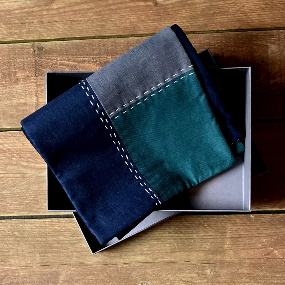 Scarf - Hand Slow Stitched Navy/Grey/Green