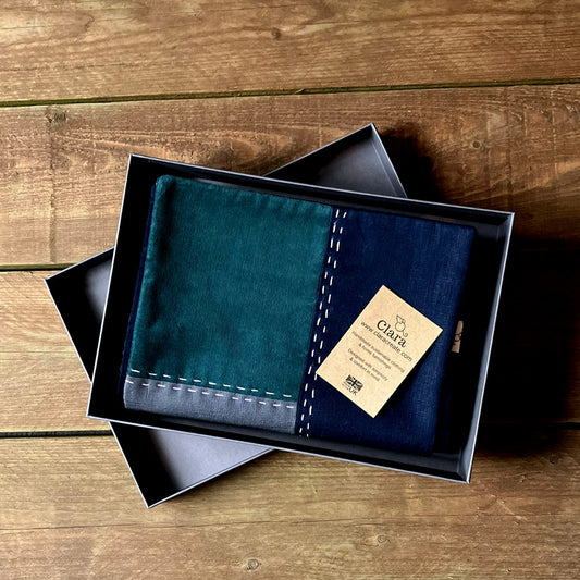 Scarf - Hand Slow Stitched Navy/Grey/Green