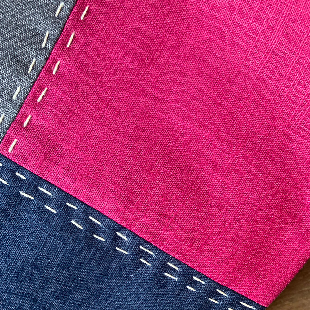 Scarf - Hand Slow Stitched Navy/Grey/Magenta