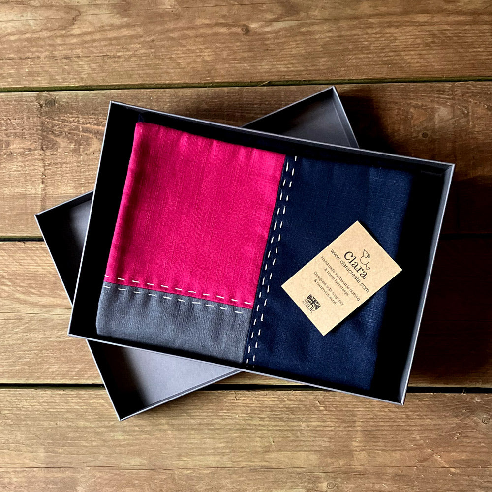 Scarf - Hand Slow Stitched Navy/Grey/Magenta
