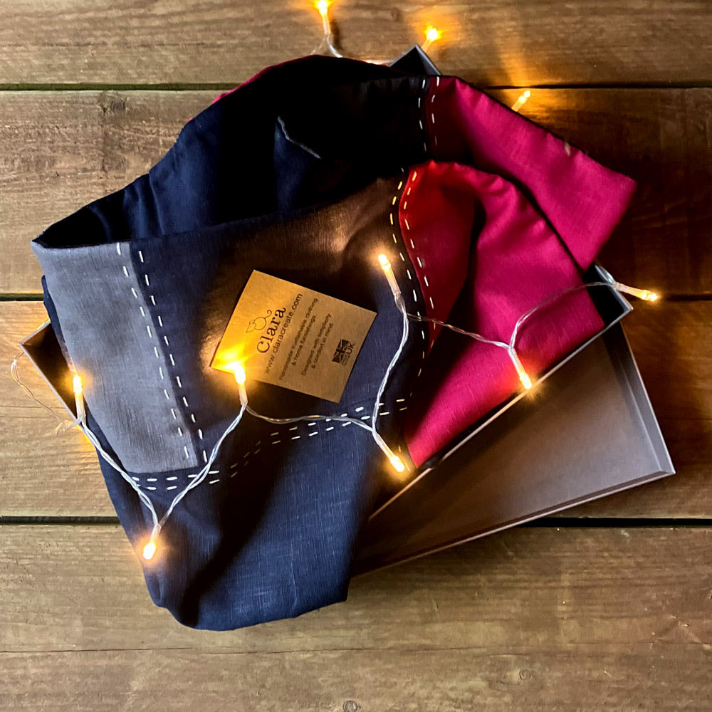 Scarf - Hand Slow Stitched Navy/Grey/Magenta