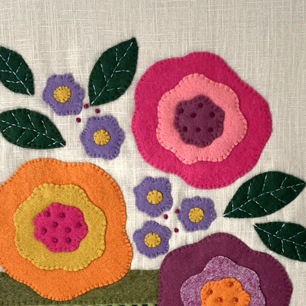 Textile Art Wall Hanging – Bowl of Flowers - Slow Stitch Picture
