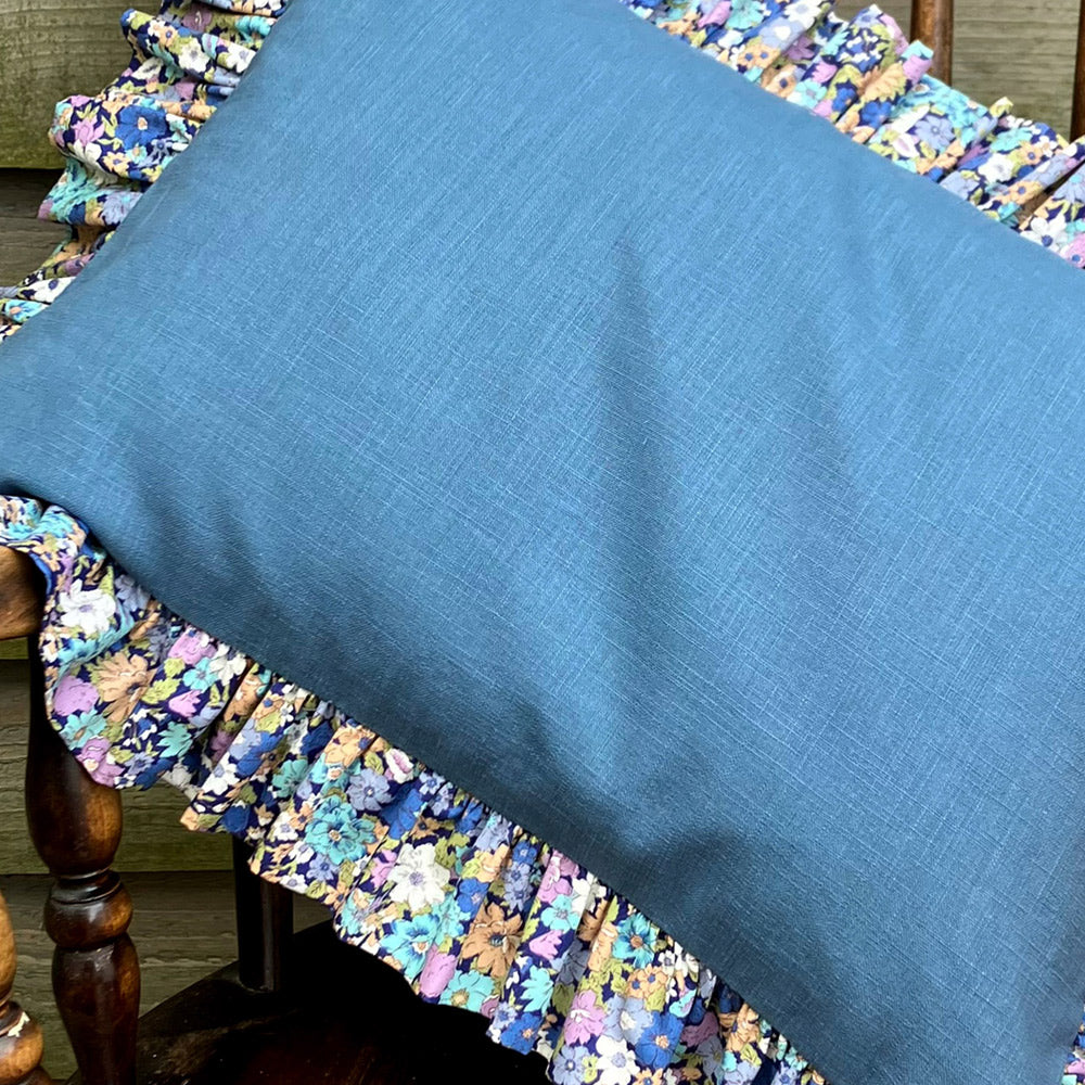 French Blue Frilled Cushion