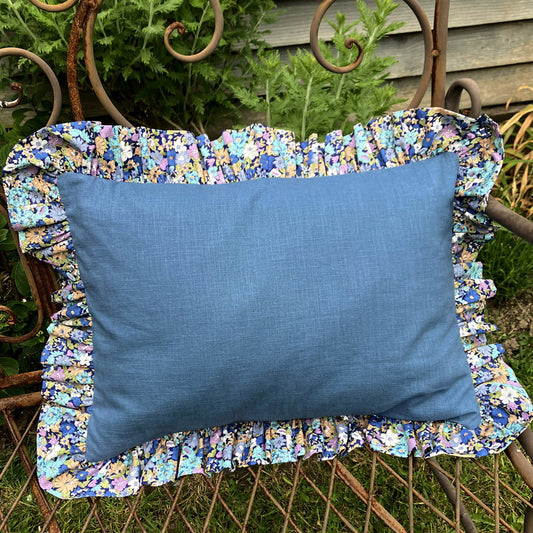 French Blue Frilled Cushion