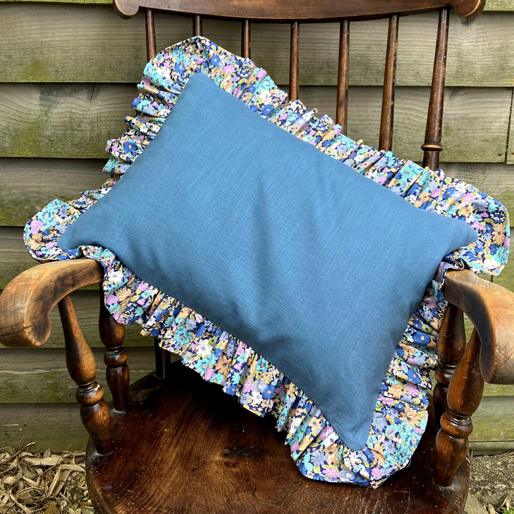 French Blue Frilled Cushion