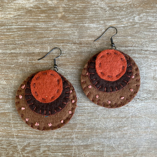 Handstitched Natural Felt Earrings in Earthy Colours