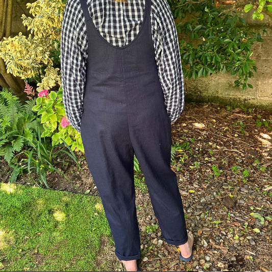 Navy Handmade Dungarees - Natural Fabric