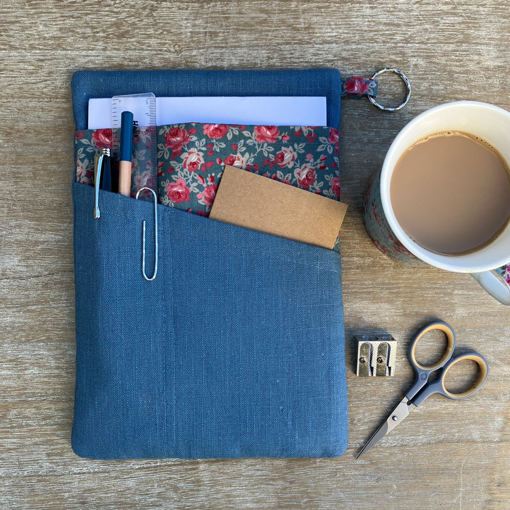Note pad orgainiser for pens, ruler, mobile and your stationary. French Blue Linen