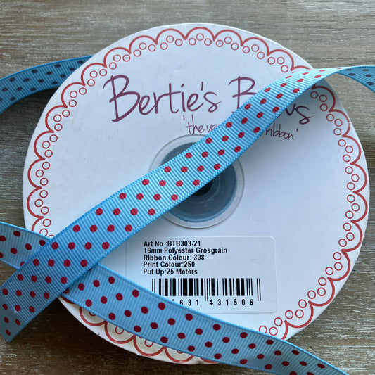 Ribbon - Blue with Red Dots