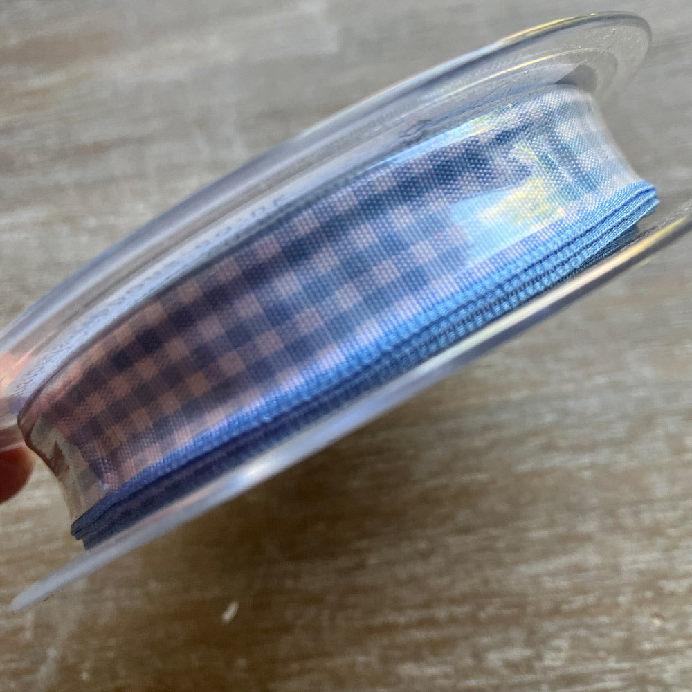 Blue and White Gingham Ribbon - 20 mtrs