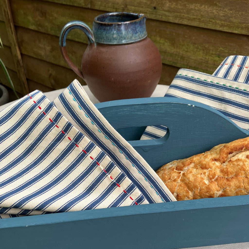 Cotton, Ticking Stripe Tablecloth and Napkins