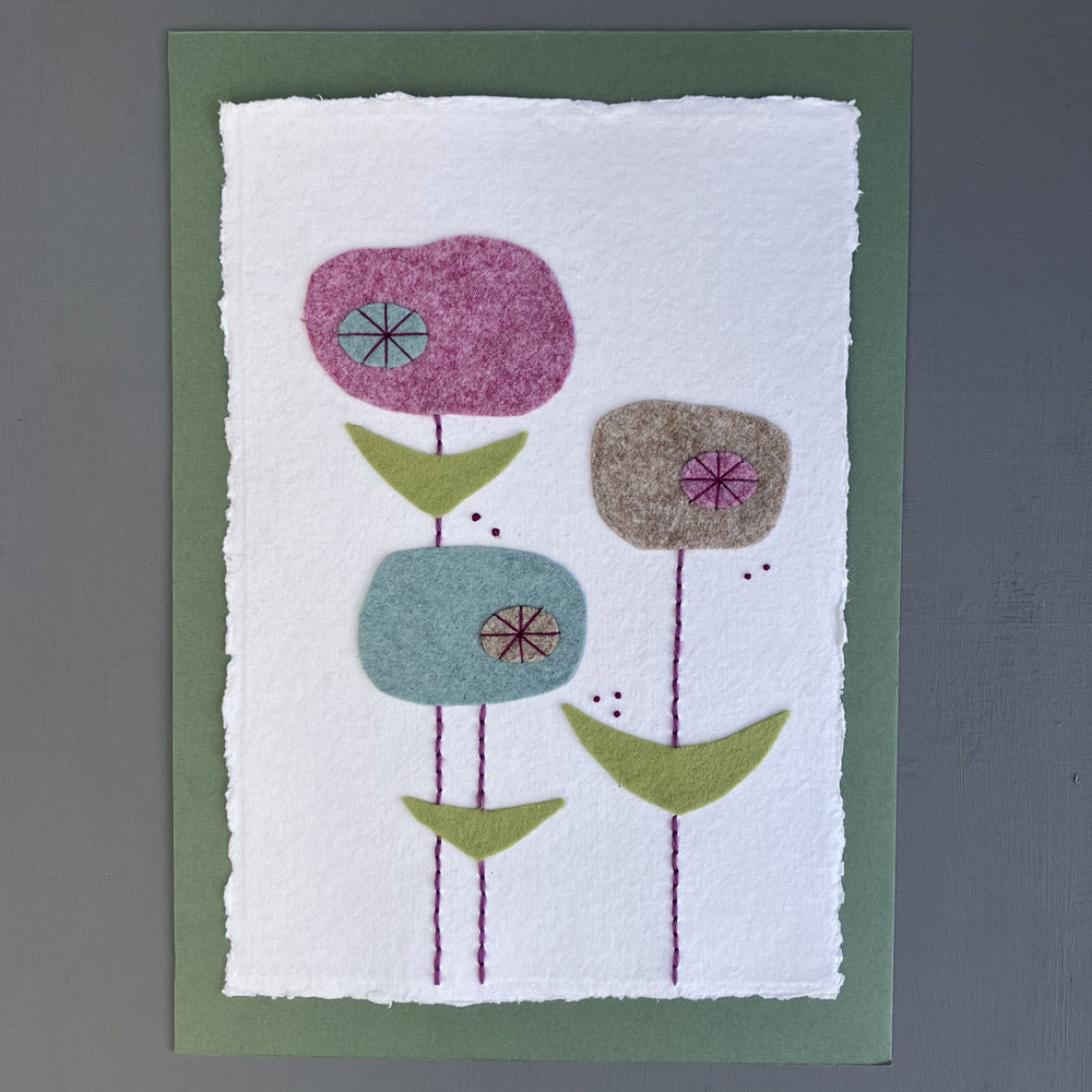 Textile picture - Contemporary Oval Flowers - Wall Hanging