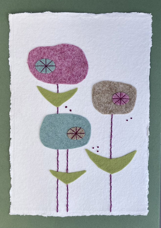 Textile picture - Contemporary Oval Flowers - Wall Hanging