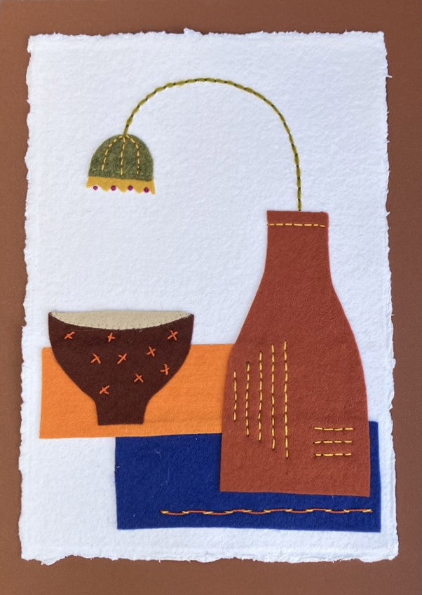 Textile Picture - Bottle with Stem Flower