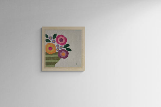 Textile Art Wall Hanging – Bowl of Flowers - Slow Stitch Picture