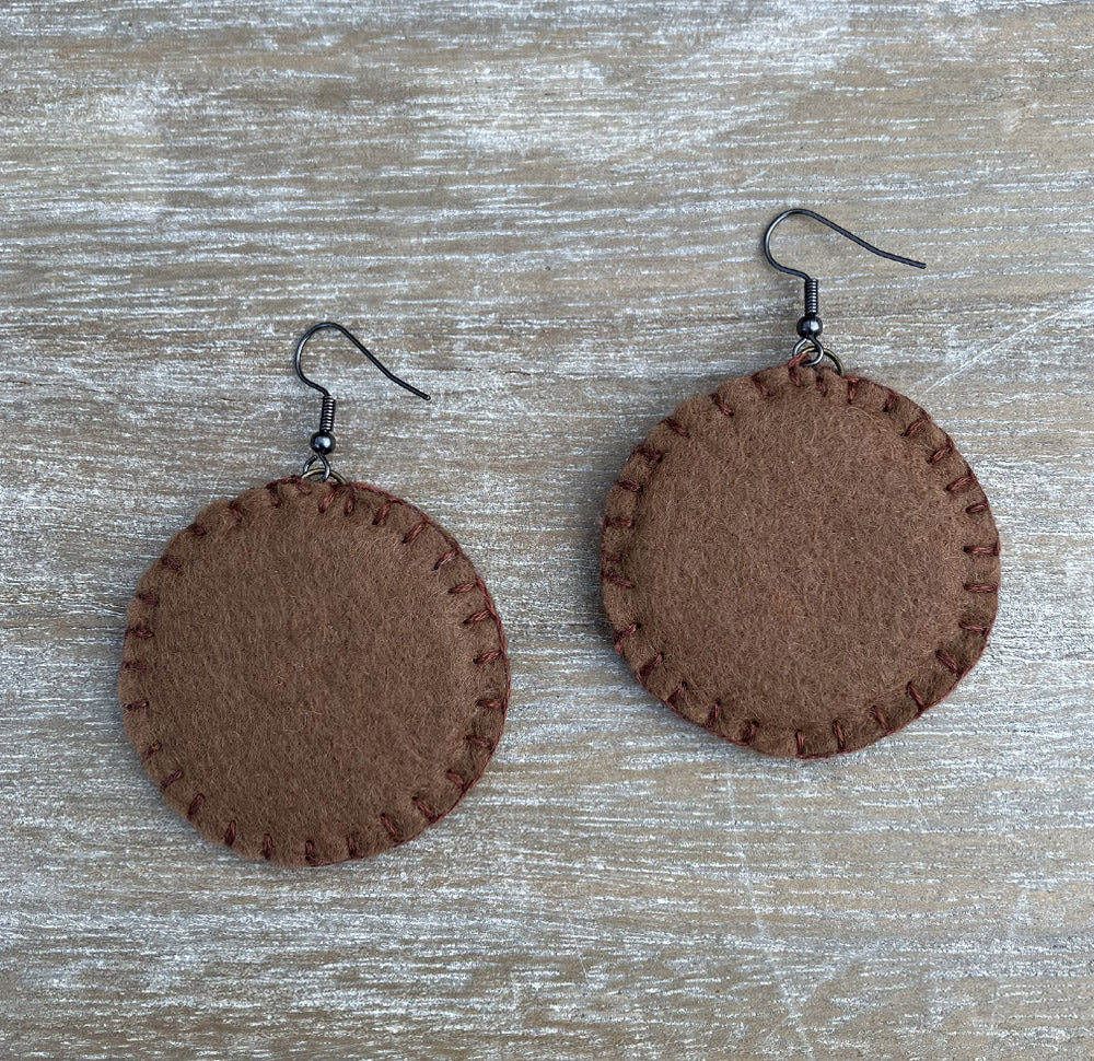 Handstitched Natural Felt Earrings in Earthy Colours