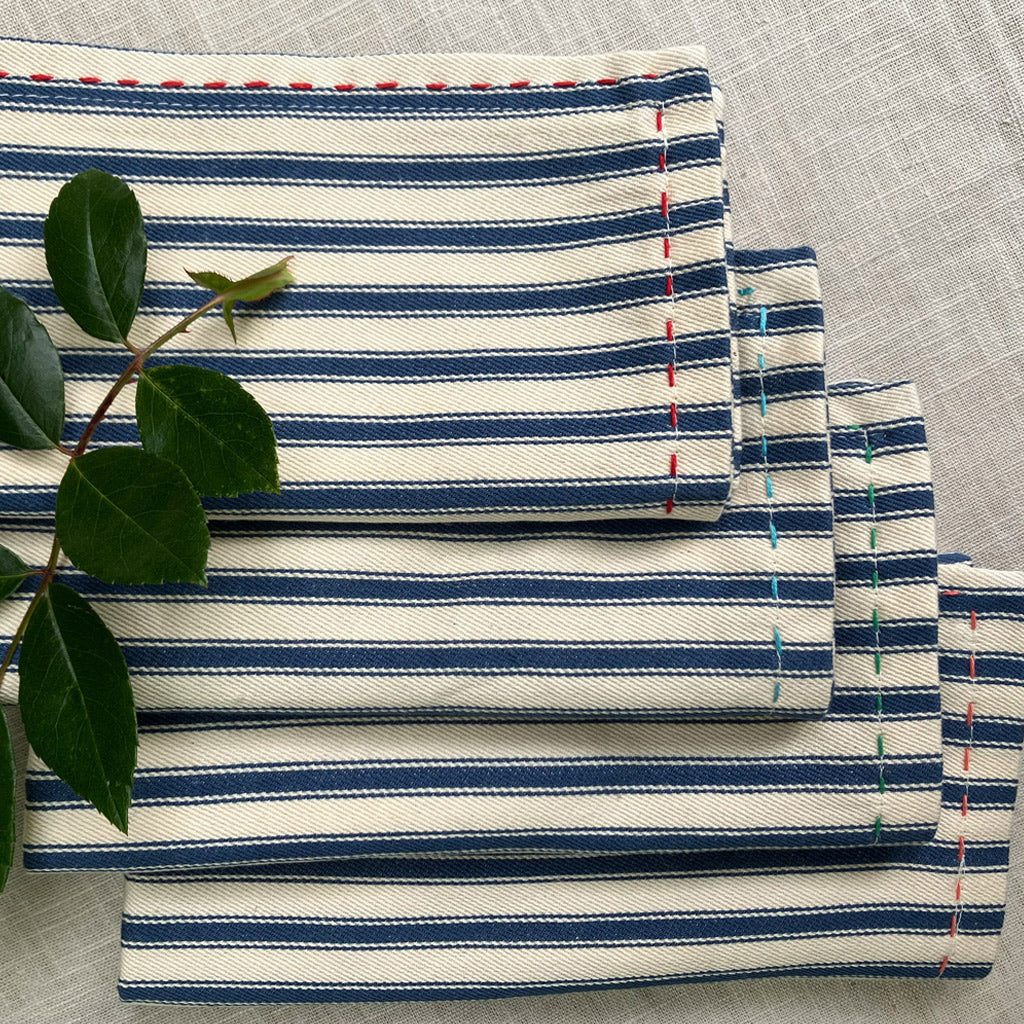 4 Cotton Ticking Table Napkins