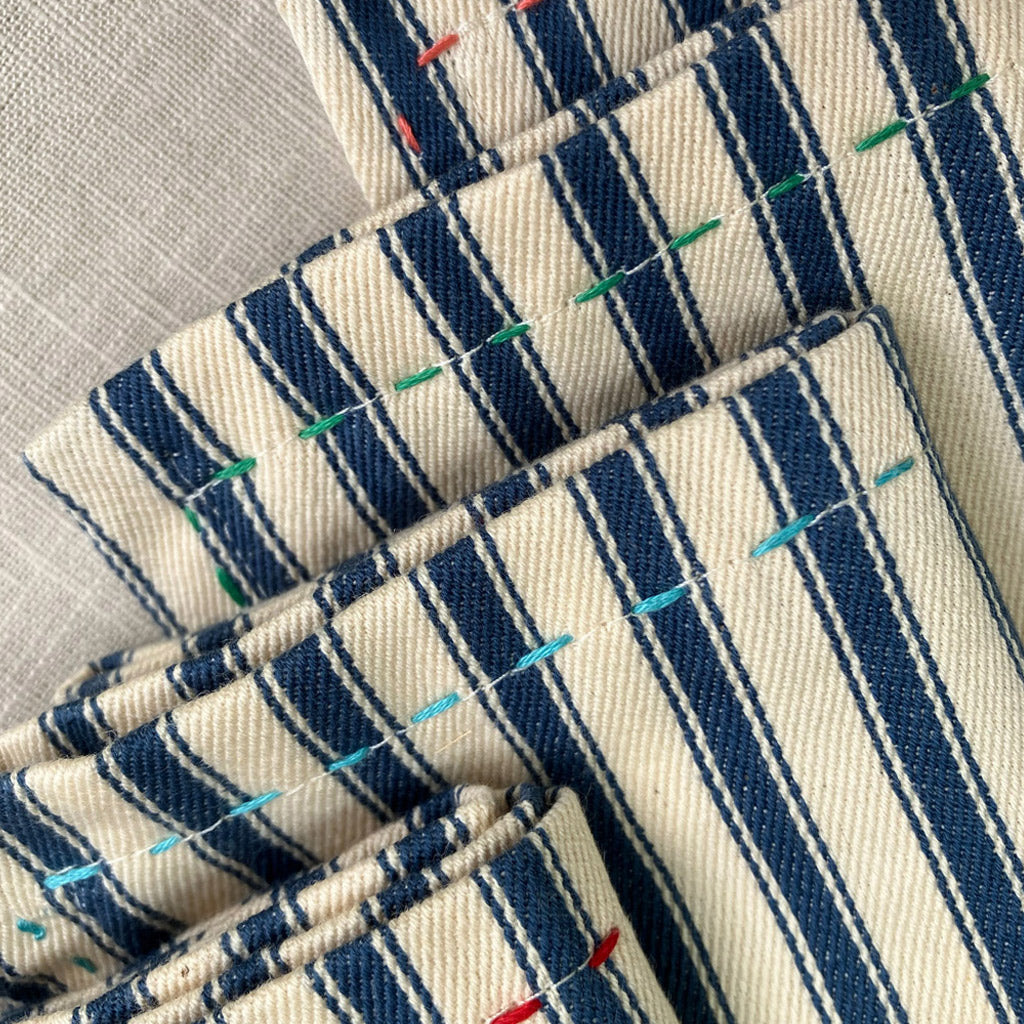 4 Cotton Ticking Table Napkins
