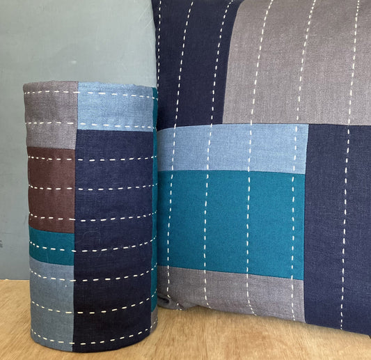Scatter Cushion, Hand Slow Stitched. Natural Fabrics