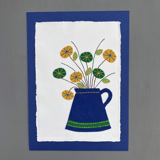 Textile picture - Blue Jug with Flowers