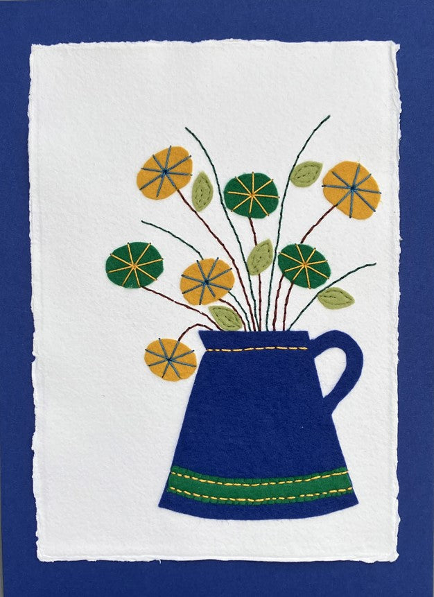 Textile picture - Blue Jug with Flowers