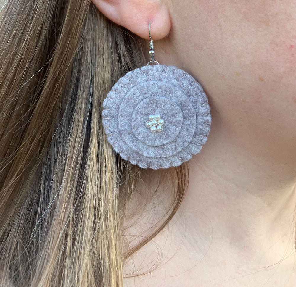 Round Felt and Pearl Earrings
