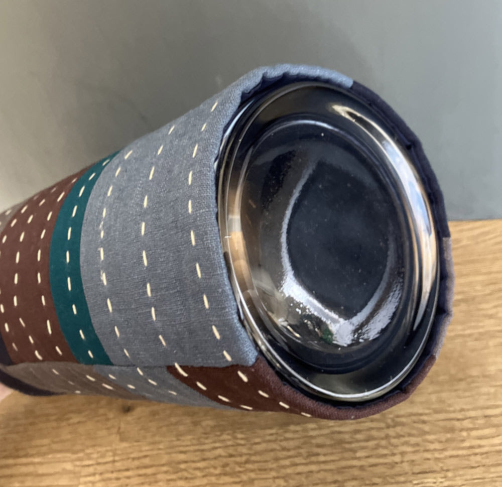 Vase Cover. Hand slow stitched in linen and cotton.
