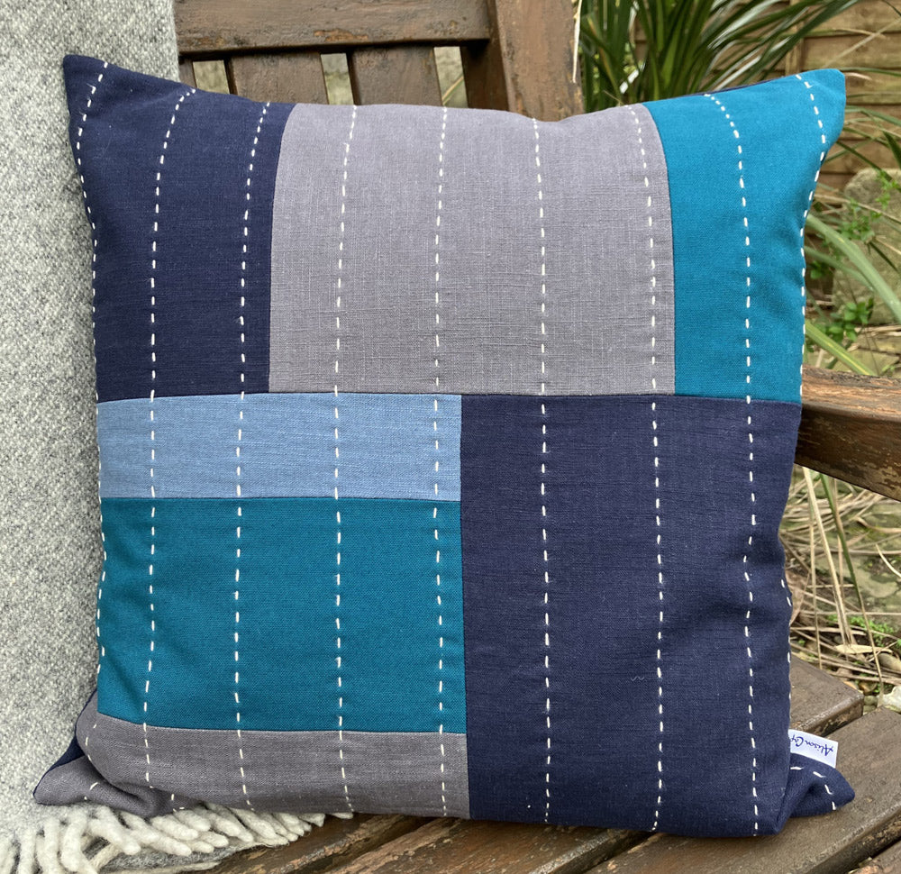 Scatter Cushion, Hand Slow Stitched. Natural Fabrics