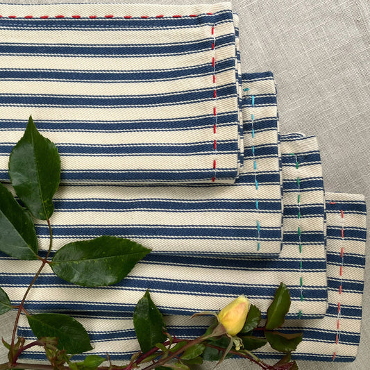 Cotton, Ticking Stripe Tablecloth and Napkins