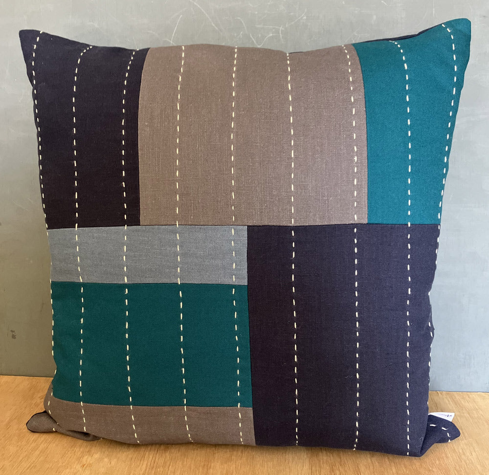 Scatter Cushion, Hand Slow Stitched. Natural Fabrics