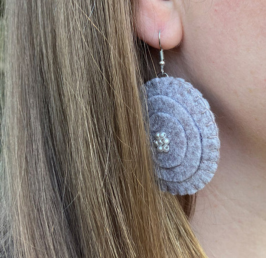 Round Felt and Pearl Earrings