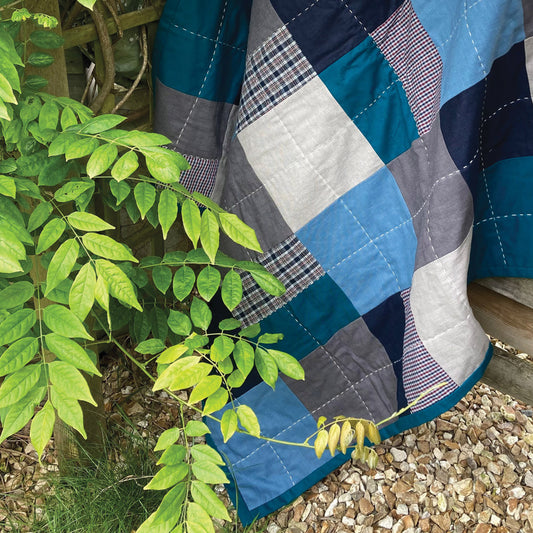 Modern Quilted Textile Throw, Natural Fabrics, Hand Stitched