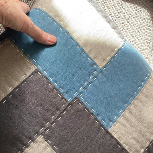 Scatter Cushion, Hand Slow Stitched. Natural Fabric