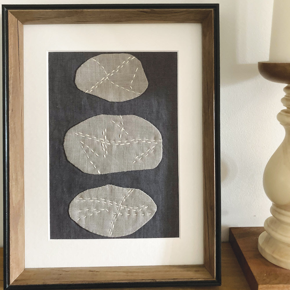 Hand Stitched Cornish Pebble Picture - Wall Art