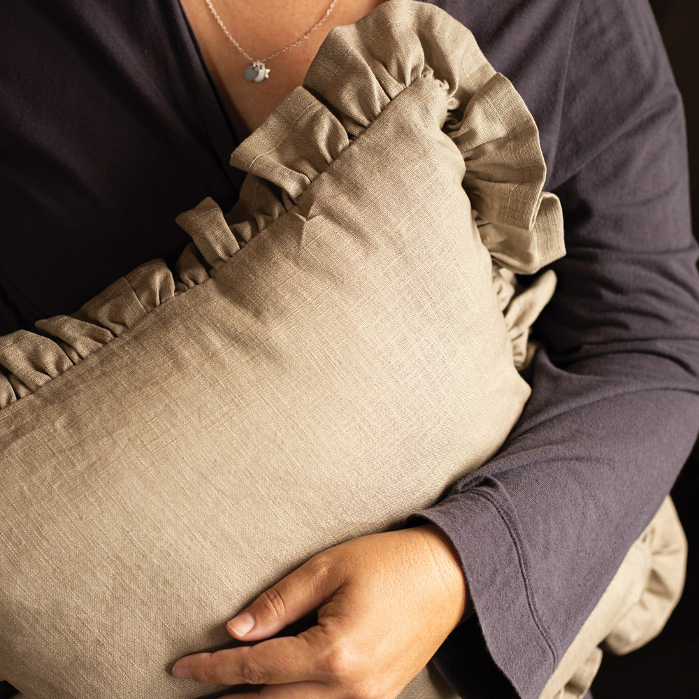 Natural Linen Frilled Cushion
