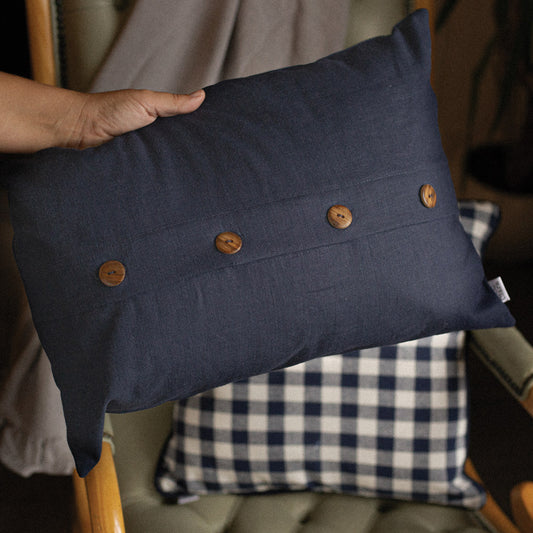 Dark Blue Oblong Natural Fabric Cushion
