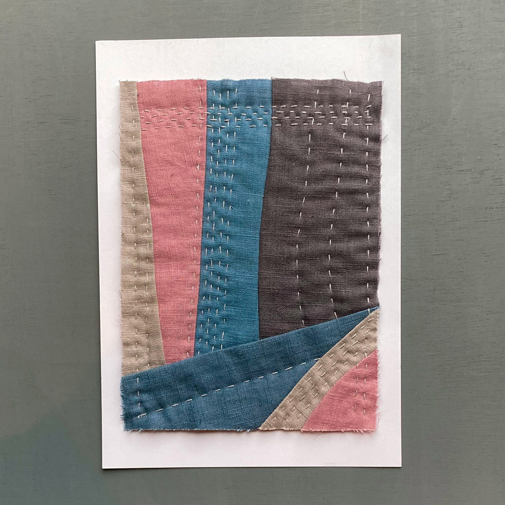 Contemporary hand stitched fabric wall art.