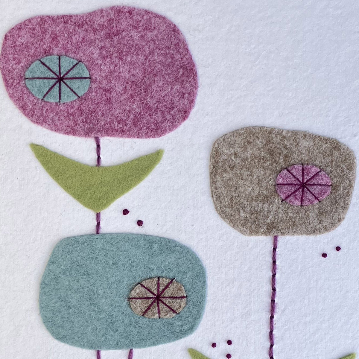 Textile picture - Contemporary Oval Flowers - Wall Hanging