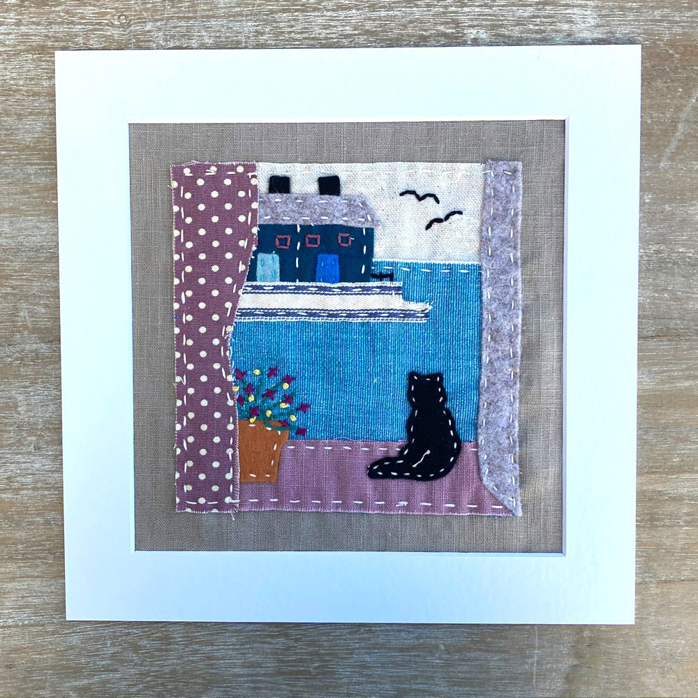 Slow Stitch Embroidery Sewing Kit. Includes everything needed to complete a seaside picture.