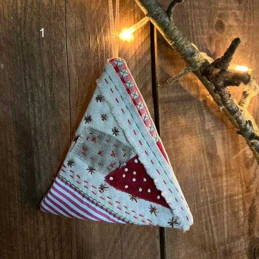 Patchwork Christmas Tree Decorations - Red