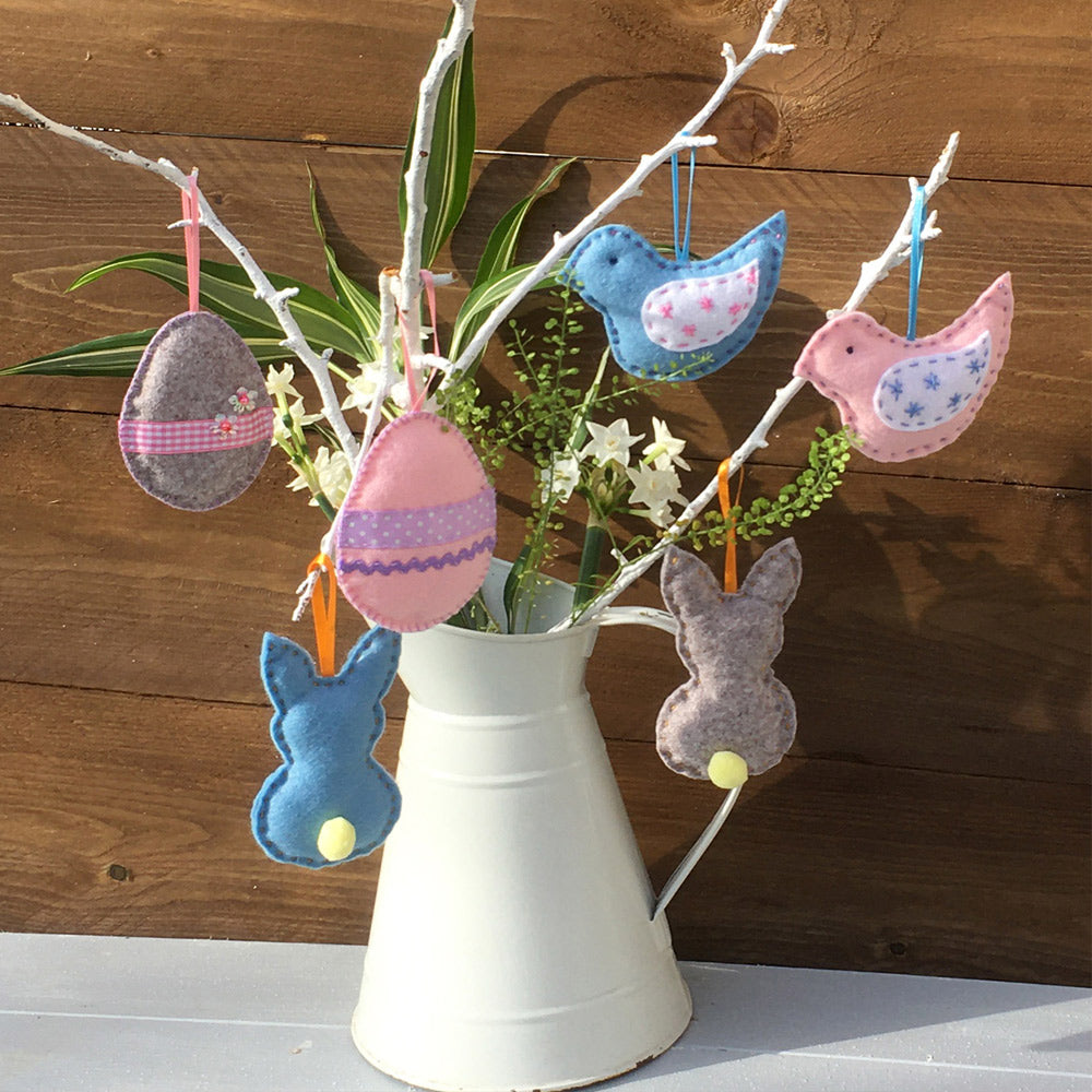 Handmade Easter Springtime decorations sewing kit. Birds, eggs and bunnies.