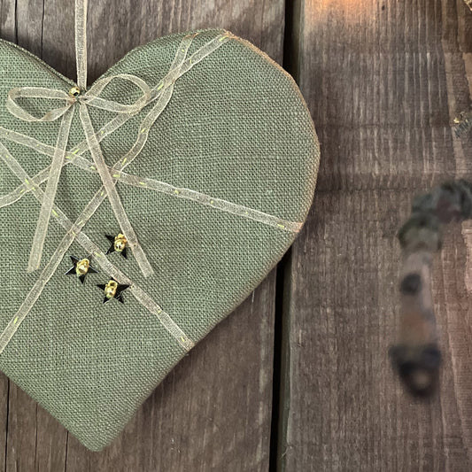 Christmas Heart Decoration in Olive Green Linen