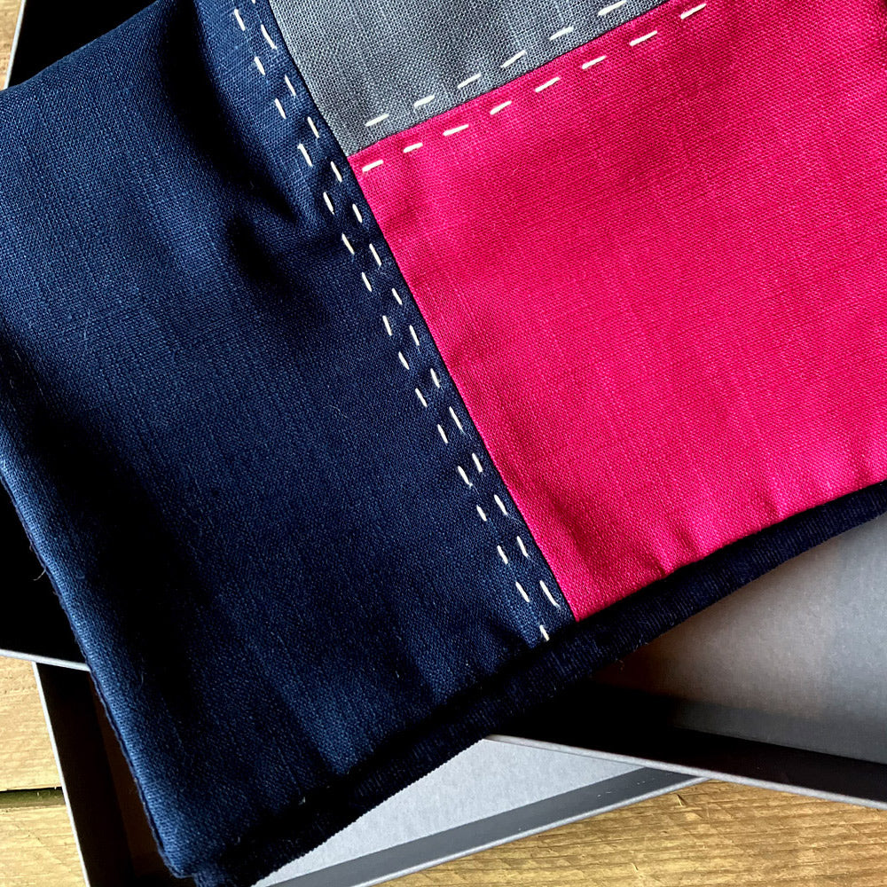 Scarf - Hand Slow Stitched Navy/Grey/Magenta