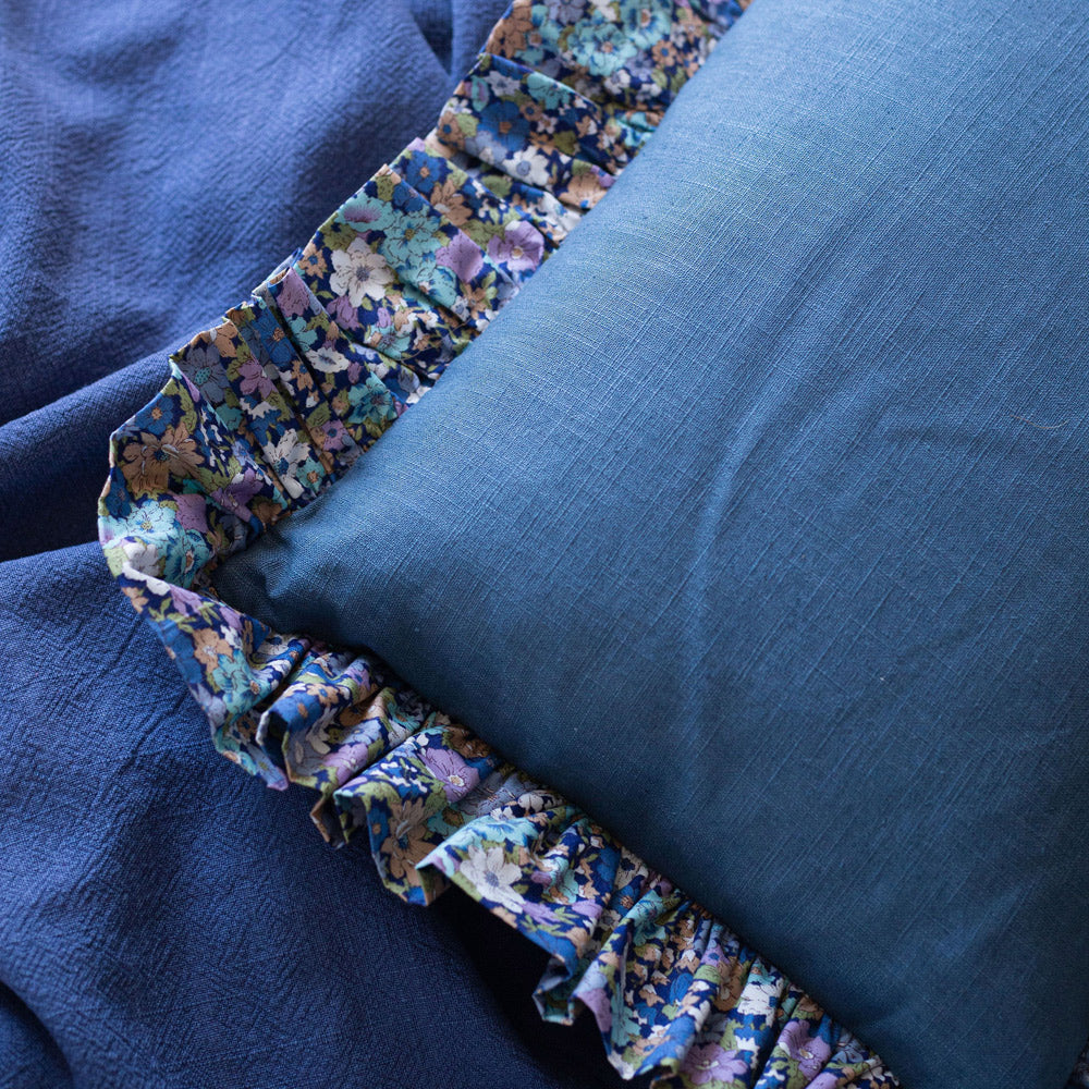 French Blue Frilled Cushion