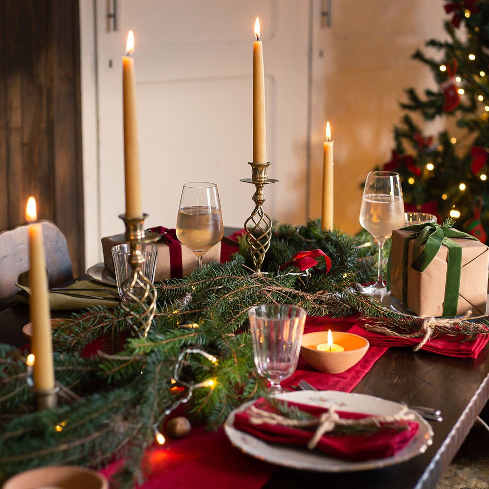 Red Christmas Linen Table Runner