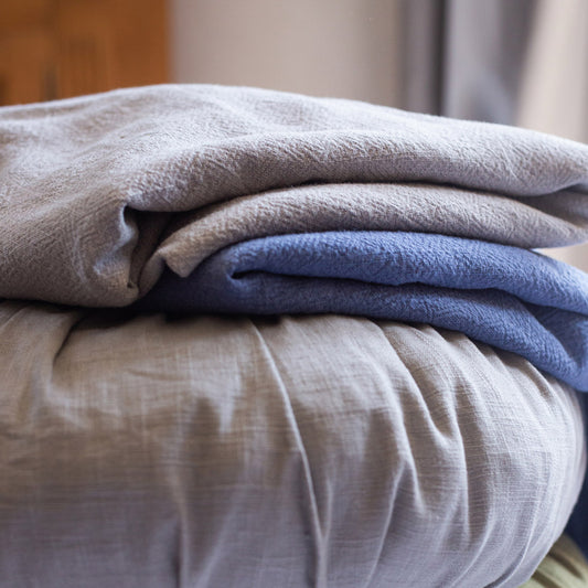 Pale Grey Linen Throw with Frill folded view