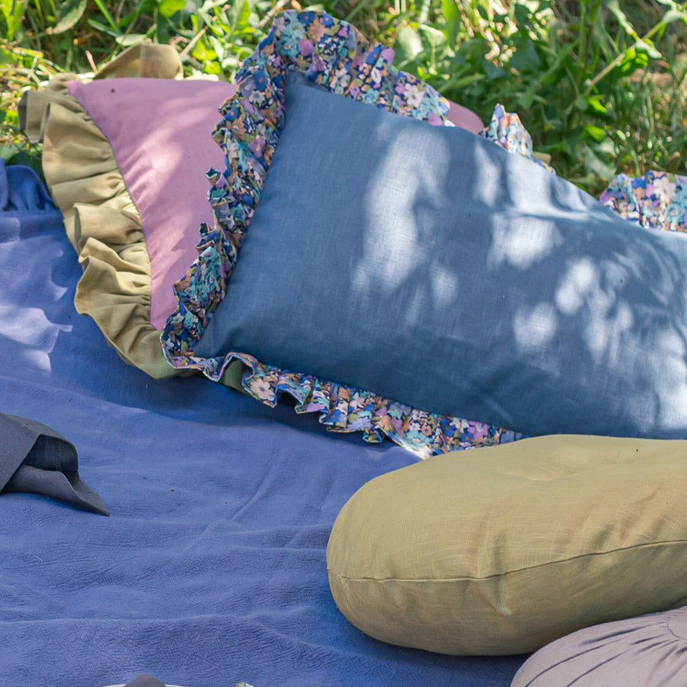 French Blue Frilled Cushion
