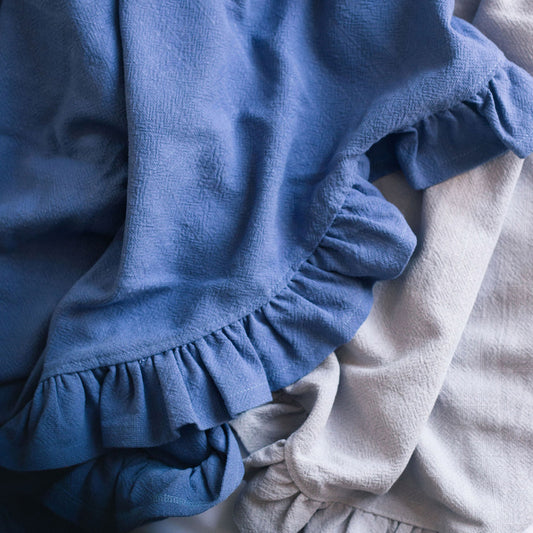 Blue Linen Frill Throw