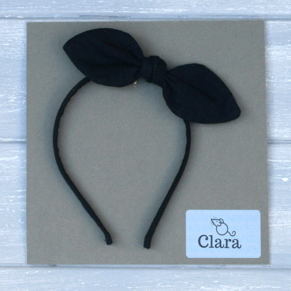Childrens Linen Bow Hairband Navy